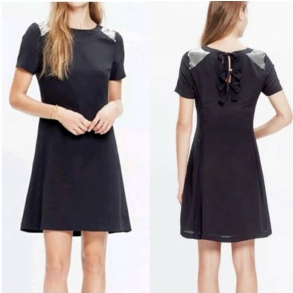 Madewell Black Silk and Gold Sequin Shoulder Shift Dress Size 8